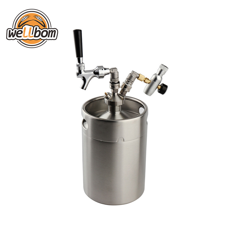 New Home Brewing 5L Mini Beer Keg Growler + Mini Tap Dispenser with Draft beer Faucet + Co2 keg charger kit,wellbom.com
